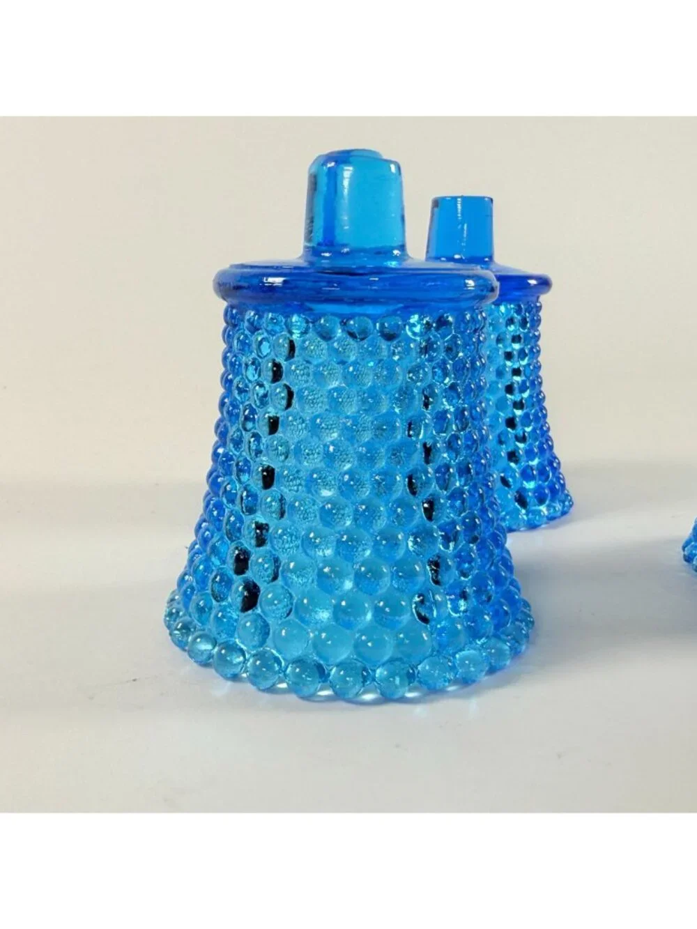 Vintage 3 Blue Glass Hobnail Votive Peg Cup Votive Candle Holder